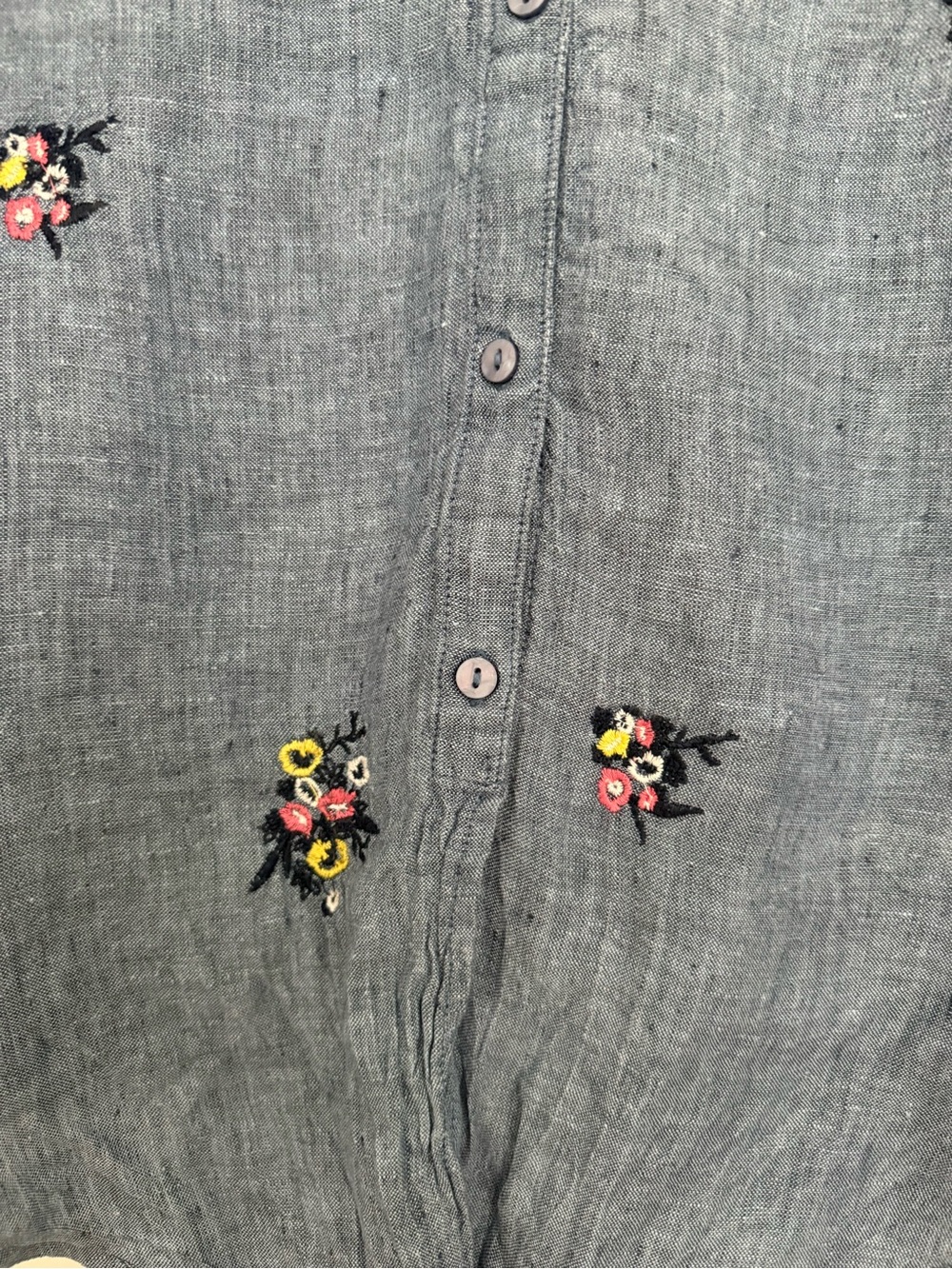 Charter Club Linen Floral Embroidered Tie-Front Blouse - XL - Picture 3 of 9